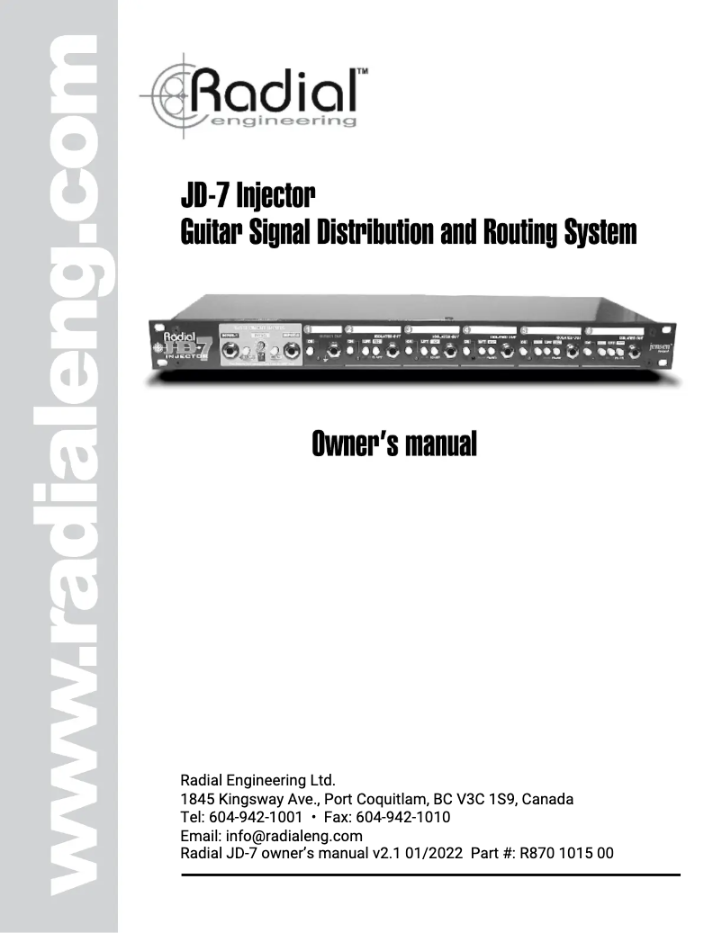 Page 1 de la notice Manuel utilisateur Radial Engineering JD-7