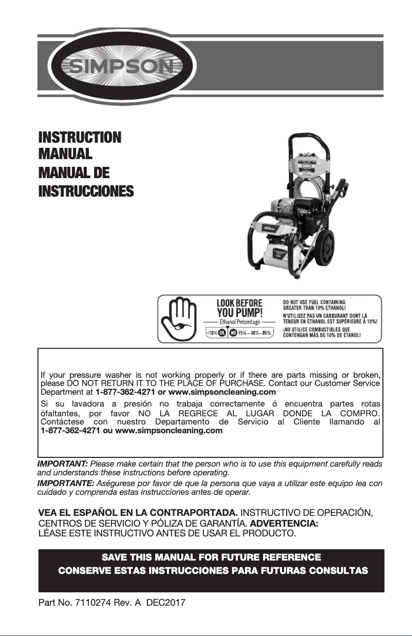 Page 1 de la notice Manuel utilisateur Simpson Megashot MS60920