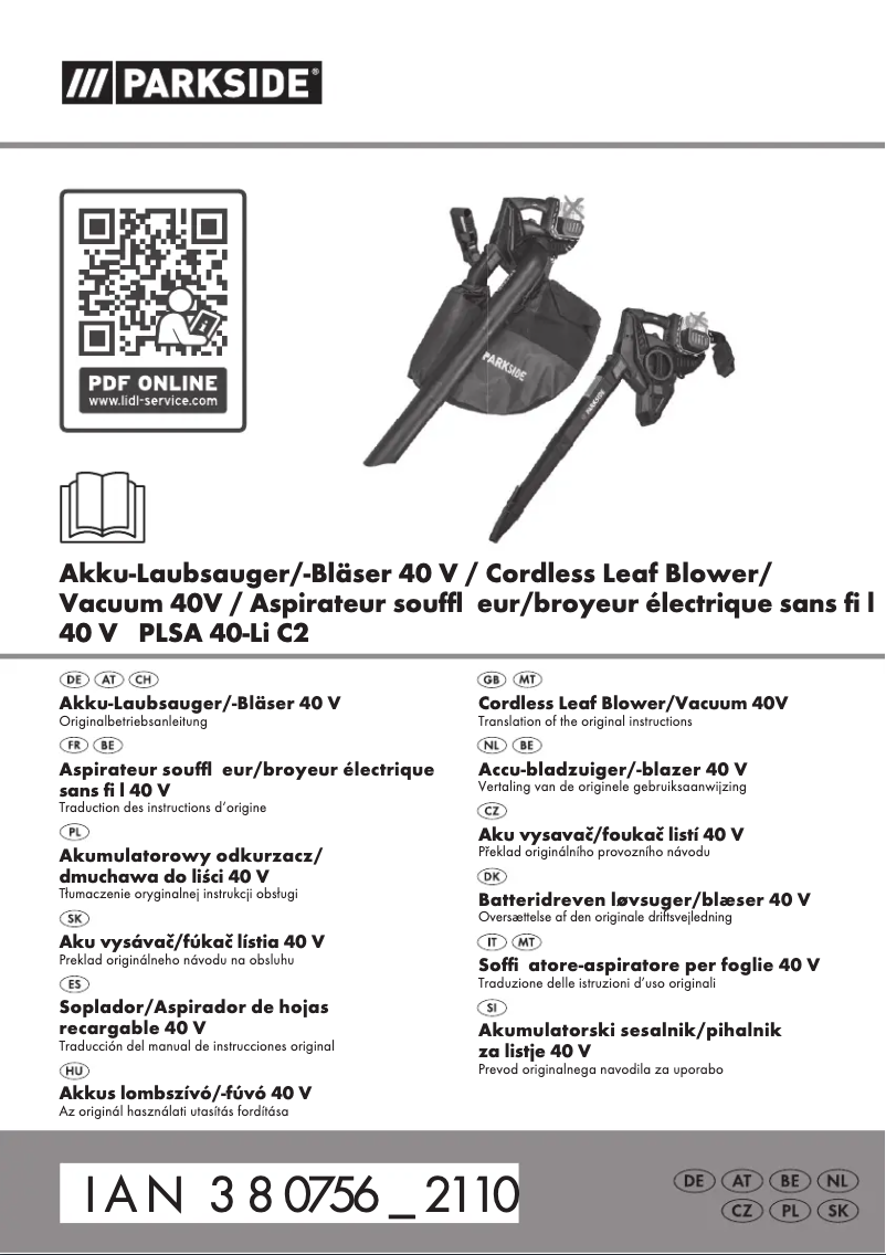 Page 1 de la notice Manuel utilisateur Parkside PLSA 40-Li C2