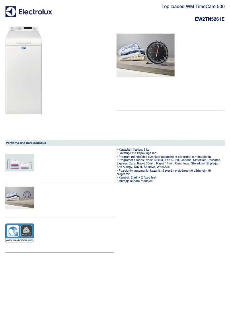 Page n°1 - Fiche technique Electrolux EW2TN5261E