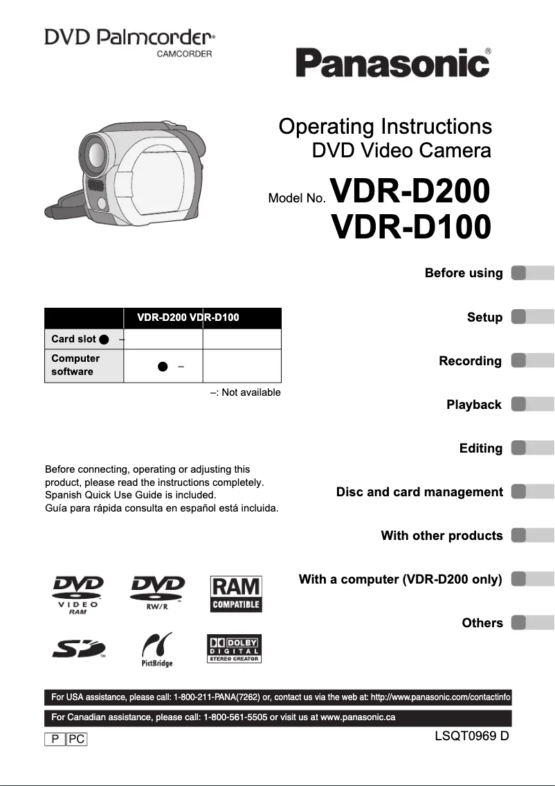 Page n°1 - Manuel utilisateur Panasonic VDR-D200