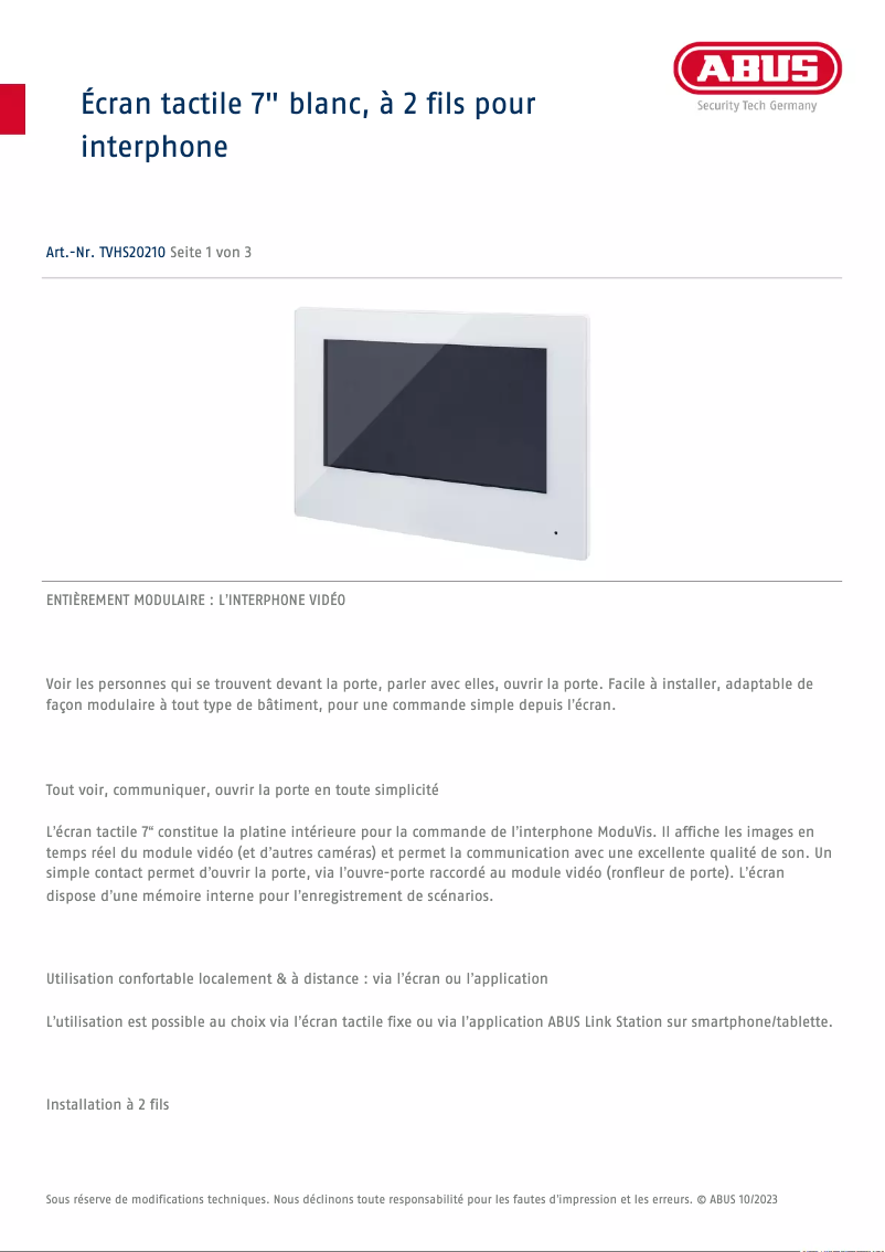Page n°1 - Fiche technique Abus TVHS20210