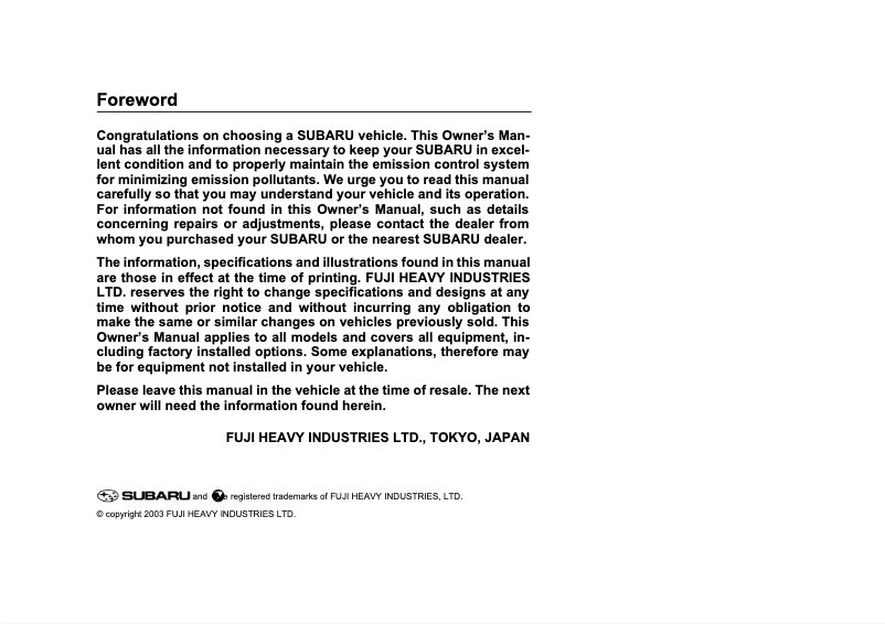 Image de la première page du manuel de l'appareil Legacy GT (2004)