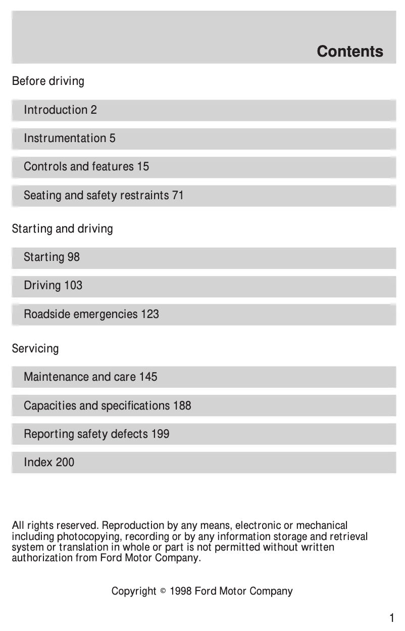 Page 1 de la notice Mode d'emploi Ford E-150 (1999)