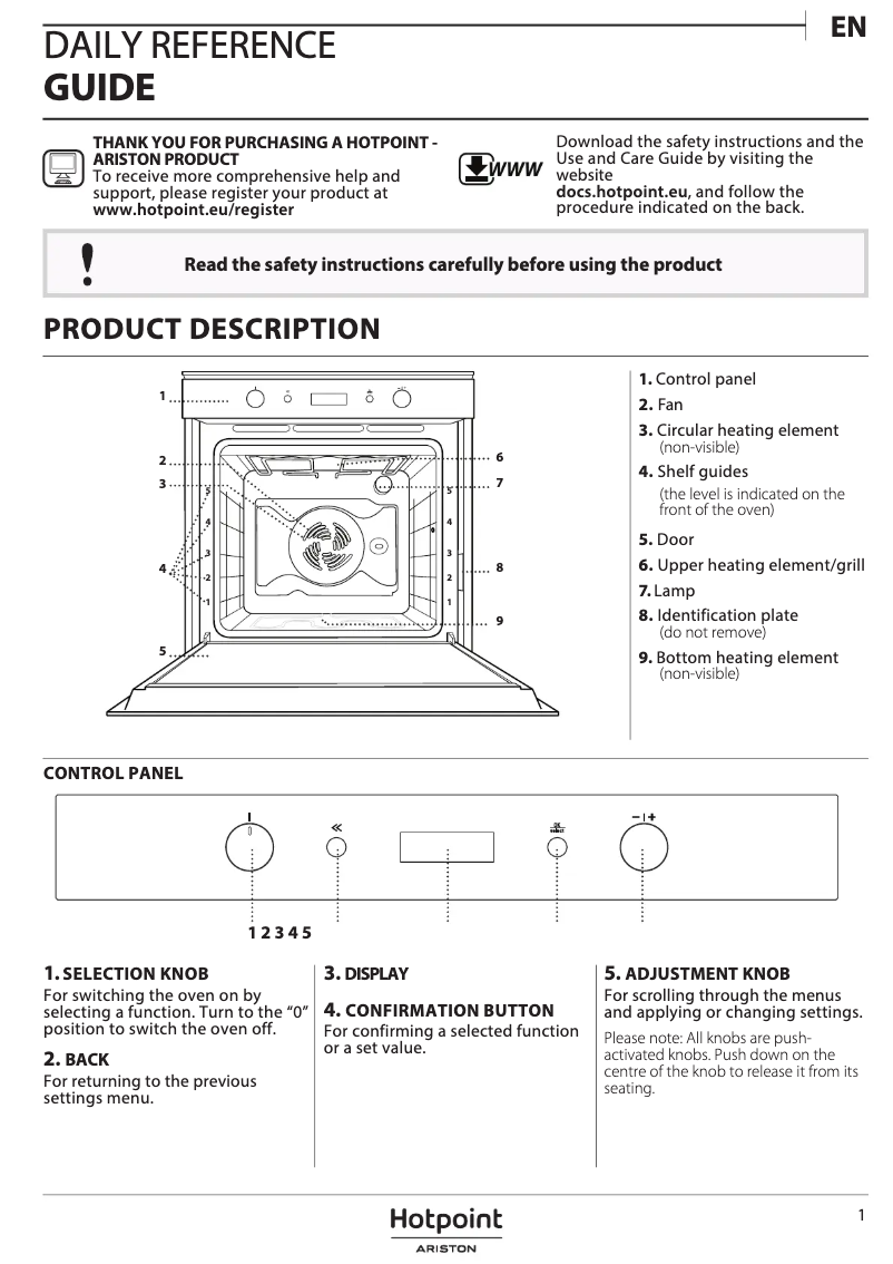 Page n°1 - Manuel utilisateur Hotpoint SI7 864 SH IX