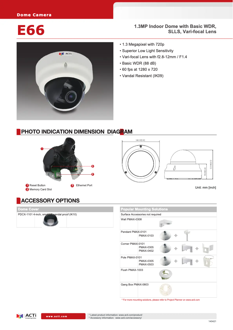 Page 1 de la notice Fiche technique ACTi E66