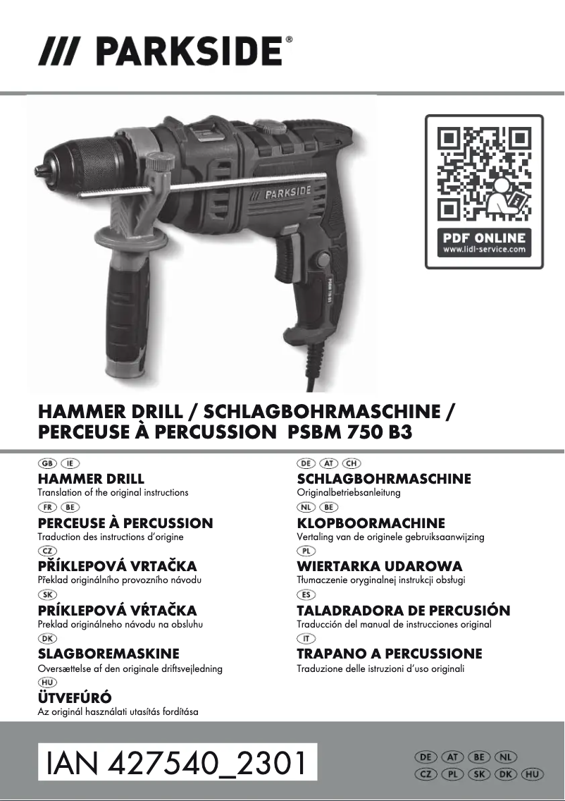Page n°1 - Manuel utilisateur Parkside PSBM 750 B3