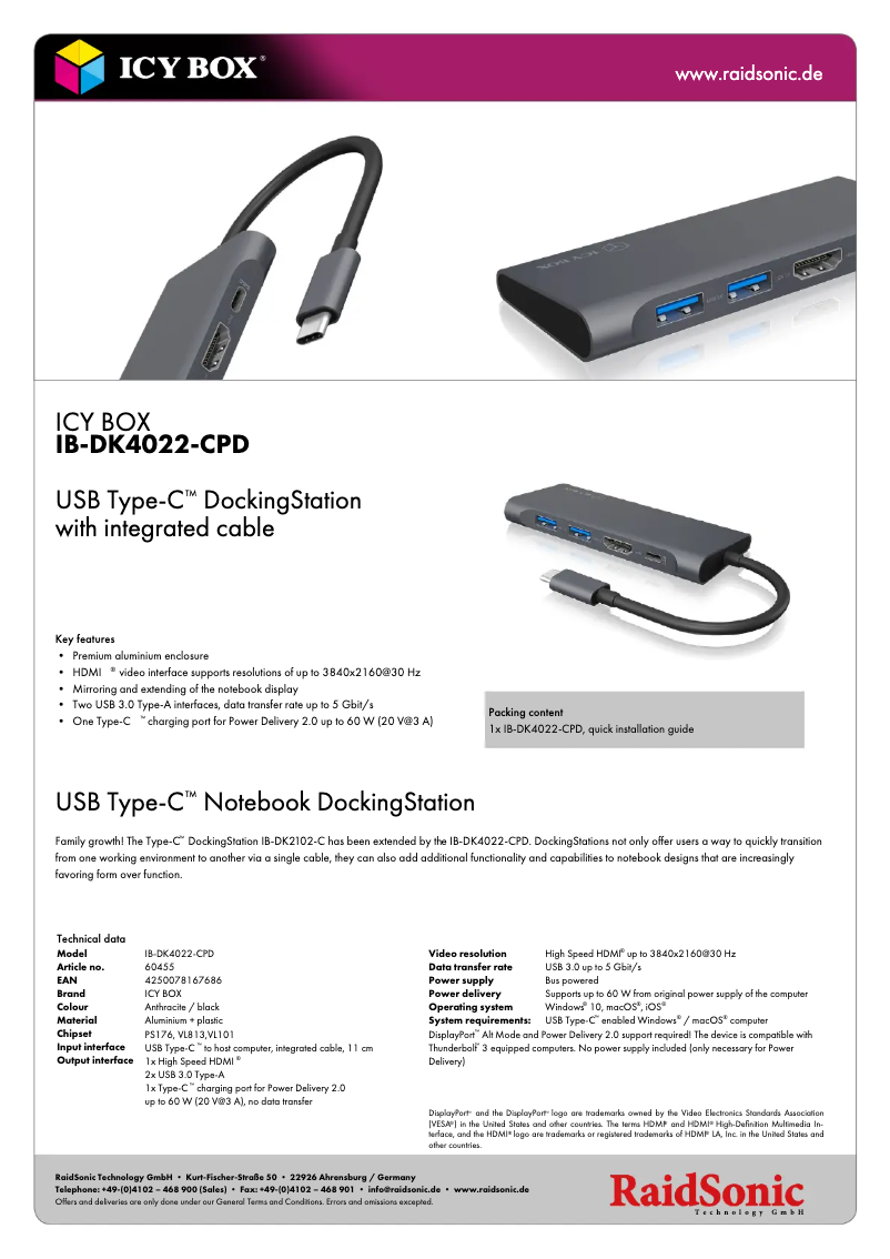 Page 1 de la notice Fiche technique Icy Box IB-DK4022-CPD