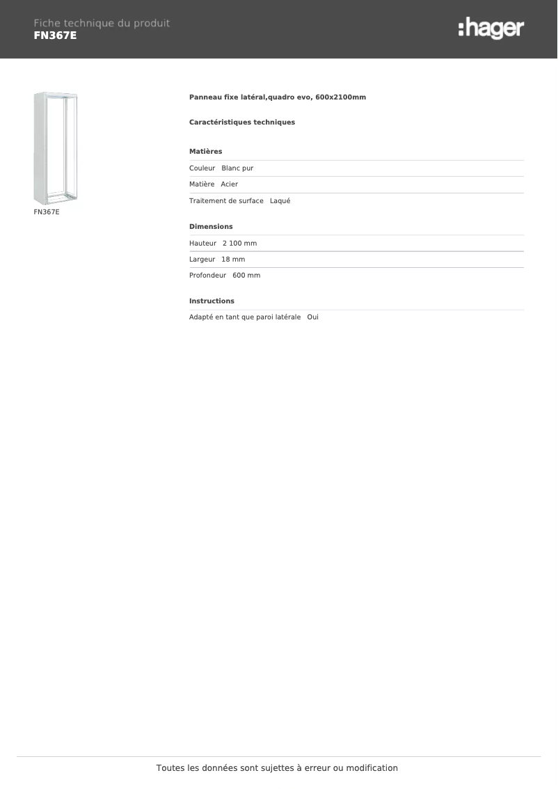 Page n°1 - Fiche technique Hager FN367E