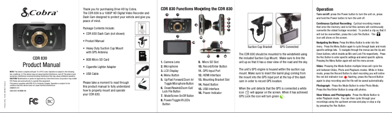 Página 1 del manual Manual de usuario Cobra CDR 830