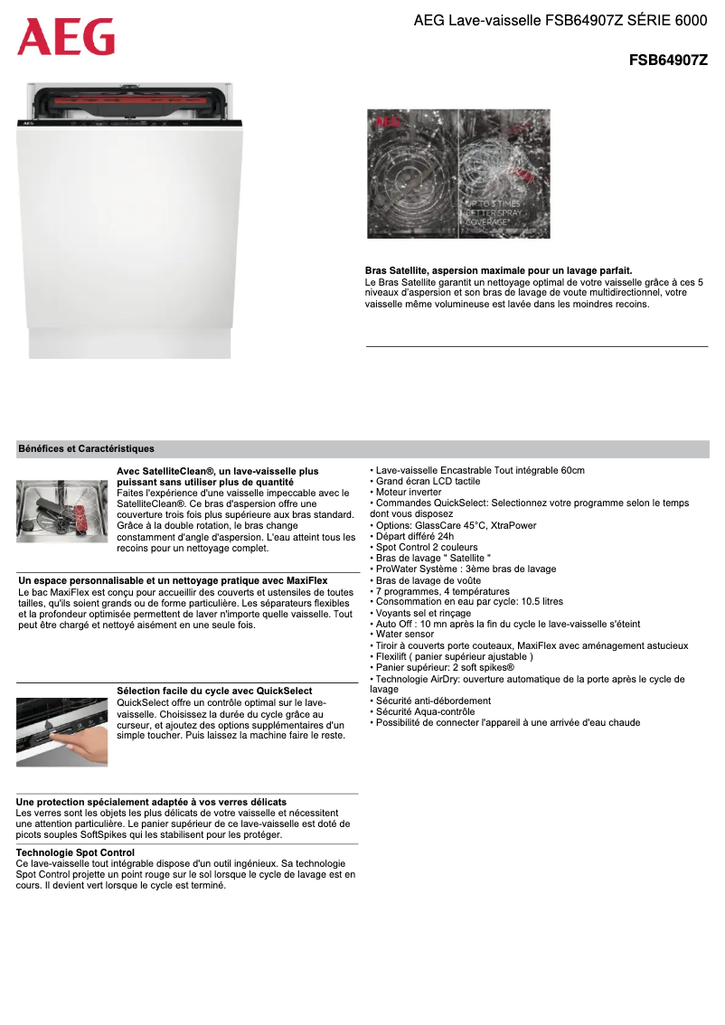Page 1 de la notice Fiche technique AEG FSB64907Z