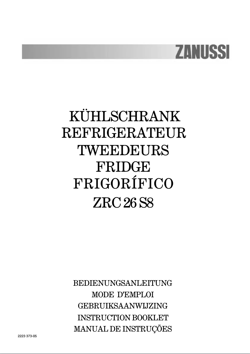 Page 1 de la notice Manuel utilisateur Zanussi ZRC 26 S8