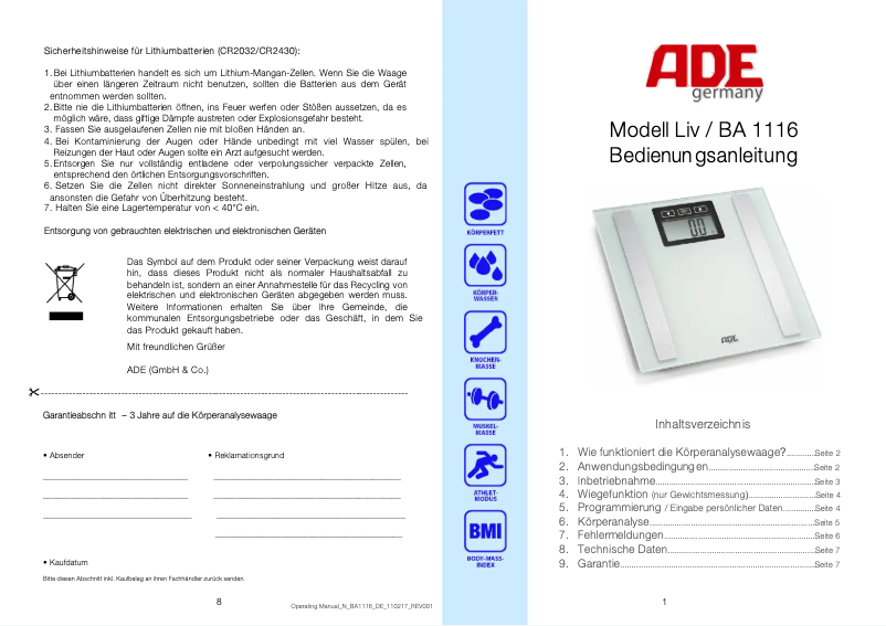 Page 1 de la notice Manuel utilisateur ADE Liv BA 1116