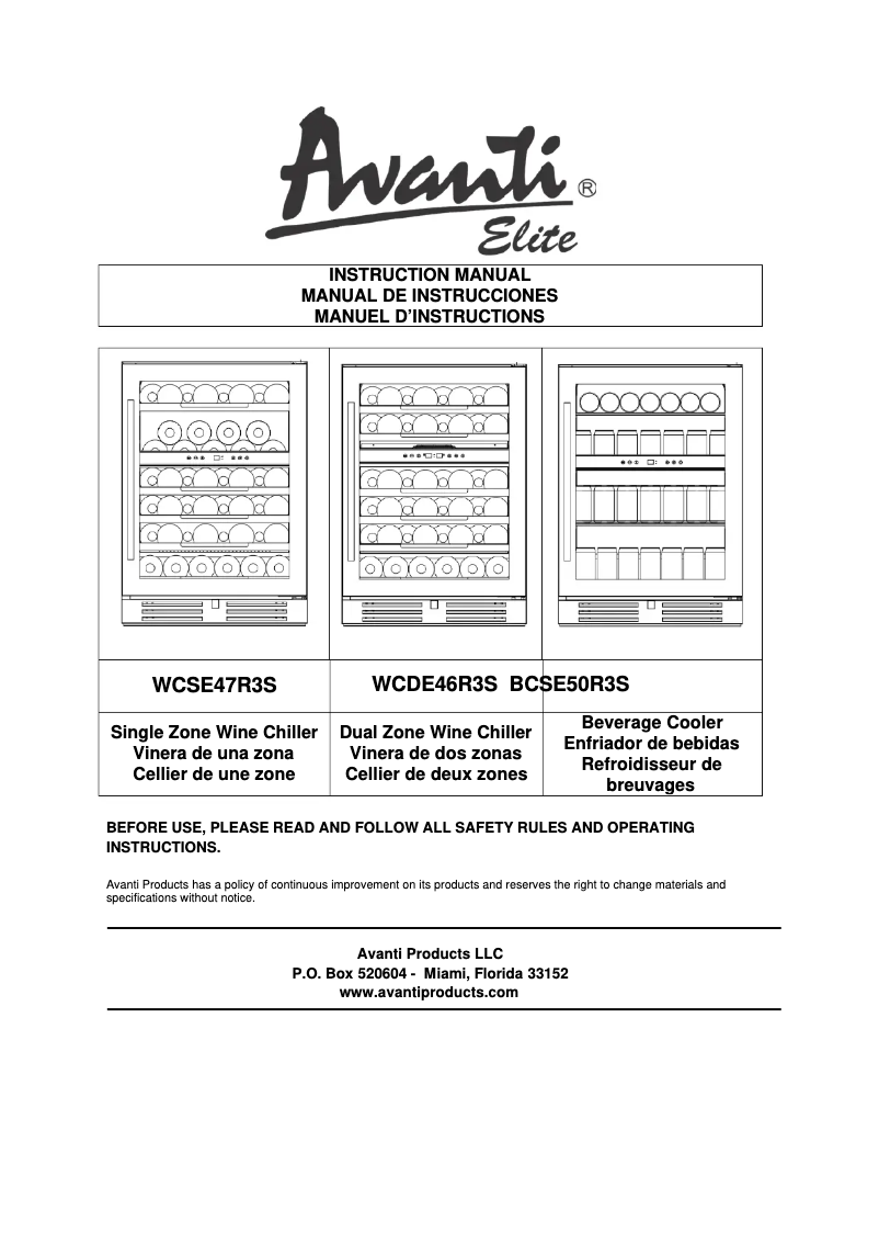 Page 1 de la notice Manuel utilisateur Avanti WCSE47R3S