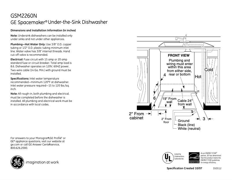 Page 1 de la notice Fiche technique GE GSM2260VSS