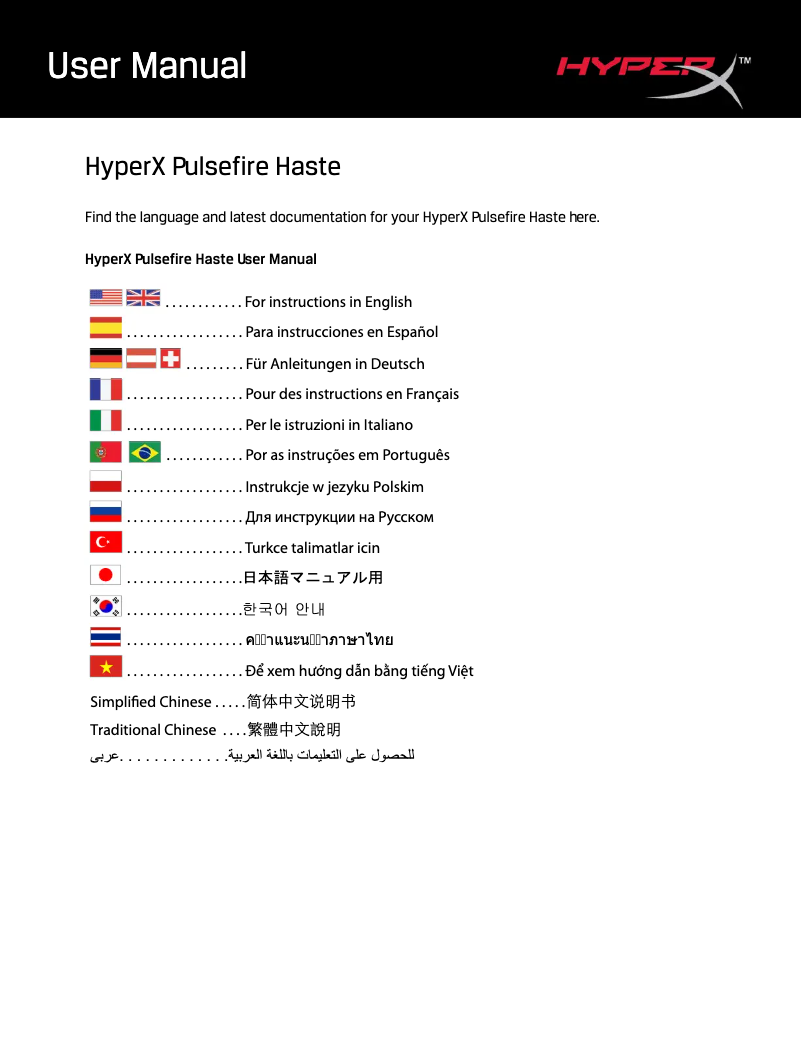 Image de la première page du manuel de l'appareil Pulsefire Haste