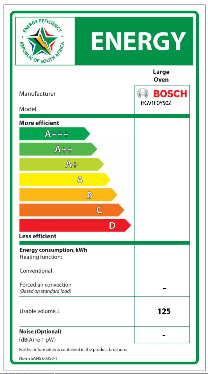 Page 1 de la notice Label énergétique Bosch HGV1F0Y50Z