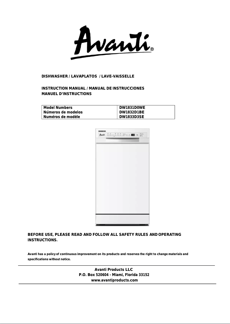 Image de la première page du manuel de l'appareil DW1833D3SE