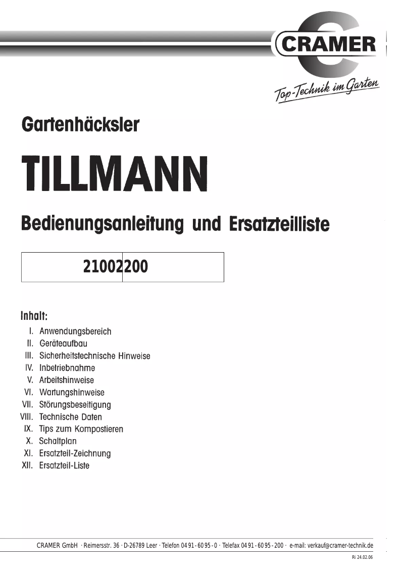 Page 1 de la notice Manuel utilisateur Cramer Tillmann 2100