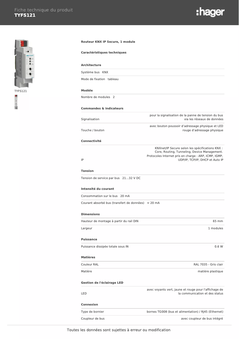 Image de la première page du manuel de l'appareil TYFS121