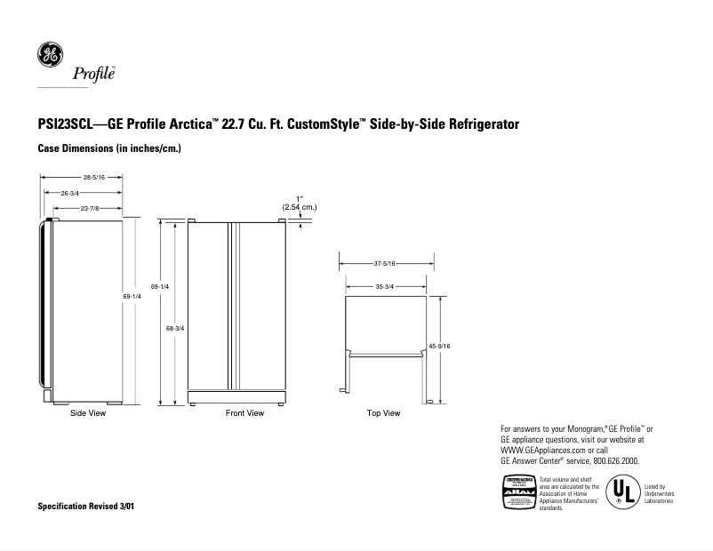 Image de la première page du manuel de l'appareil Profile Arctica CustomStyle PSI23SCLBS