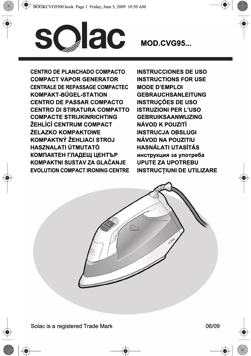 Page 1 de la notice Manuel utilisateur Solac CVG9500