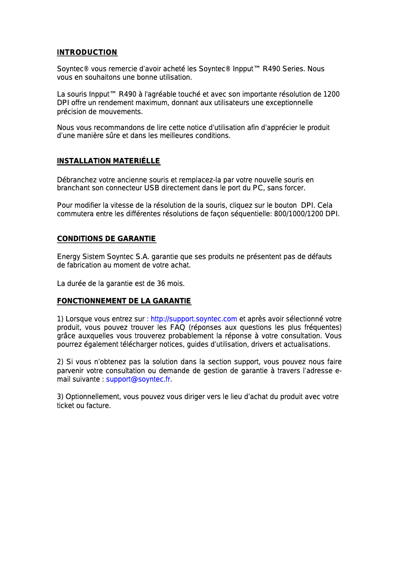 Page 1 de la notice Manuel utilisateur Soyntec Inpput R490
