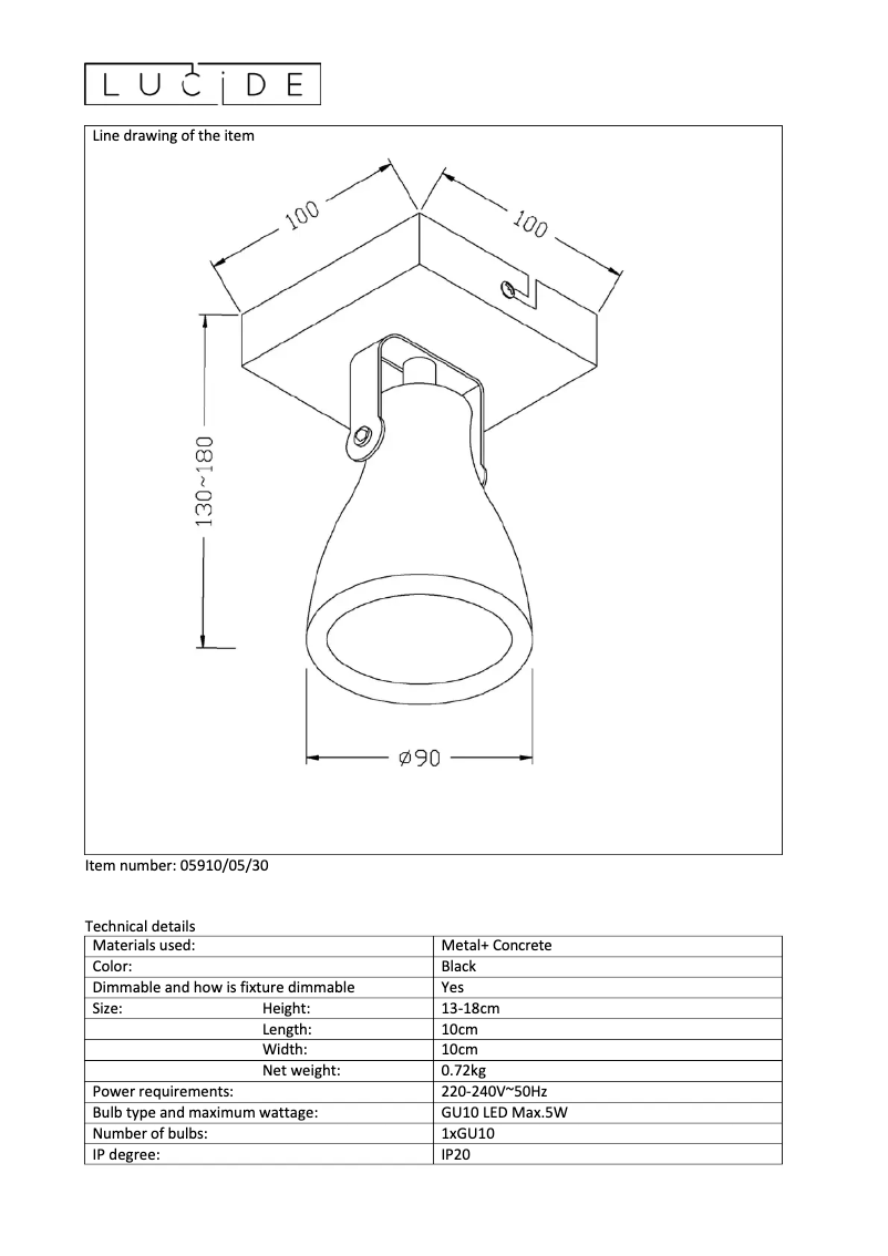 Page 1 de la notice Manuel utilisateur Lucide Concri 05910/05/30