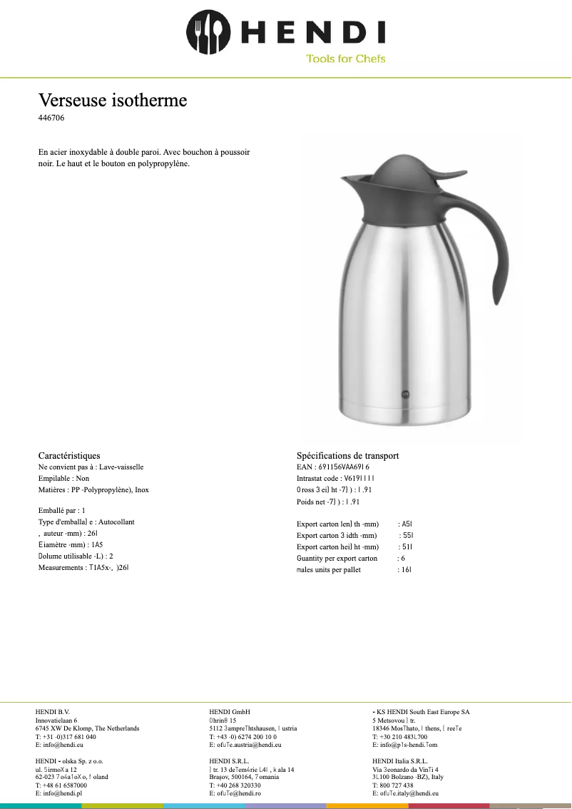 Page n°1 - Fiche technique Hendi 446607