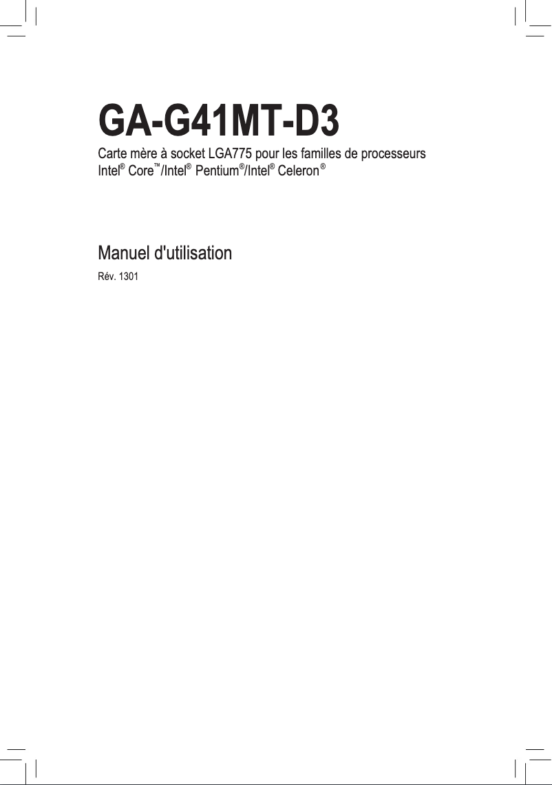 Page 1 de la notice Manuel utilisateur Gigabyte GA-G41MT-D3