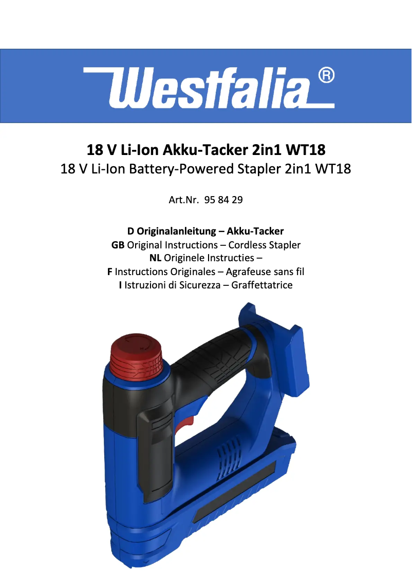 Page n°1 - Manuel utilisateur Westfalia WT18