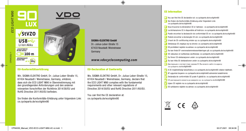 Page n°1 - Manuel utilisateur VDO M90