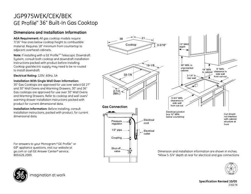 Page n°1 - Fiche technique GE Profile JGP975BEKBB