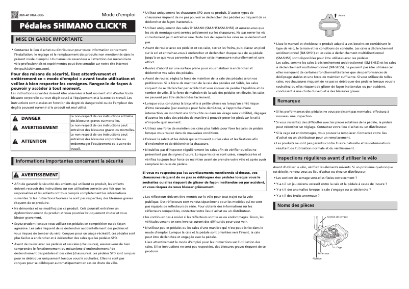 Page 1 de la notice Manuel utilisateur Shimano PD-T400