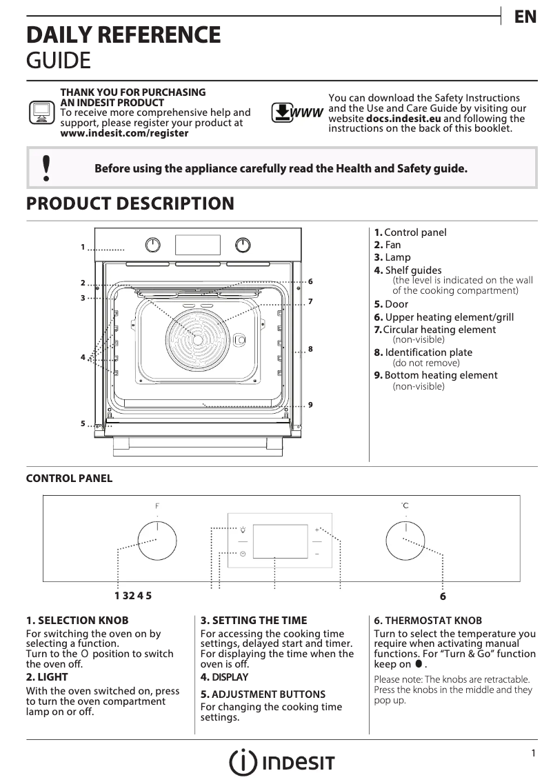 Page 1 de la notice Manuel d'utilisation et d'entretien Indesit KFW 3841 JH IX UK