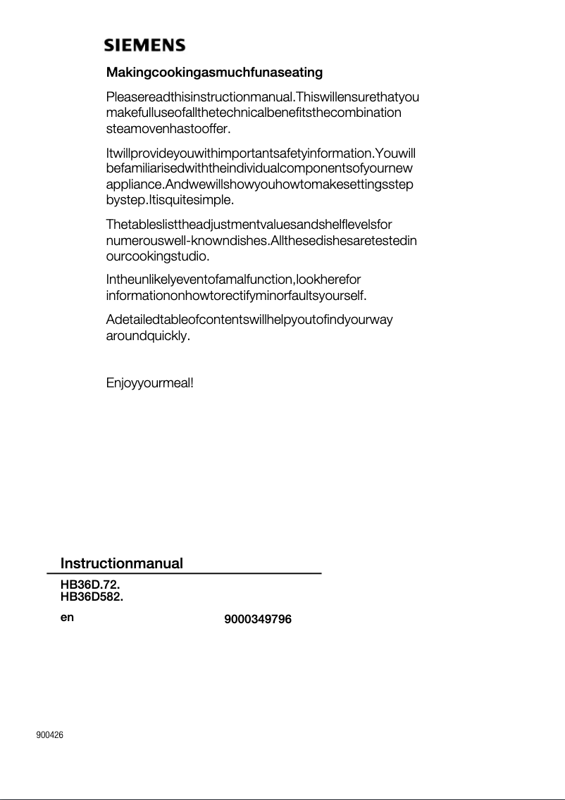 Page 1 de la notice Manuel utilisateur Siemens HB36D672