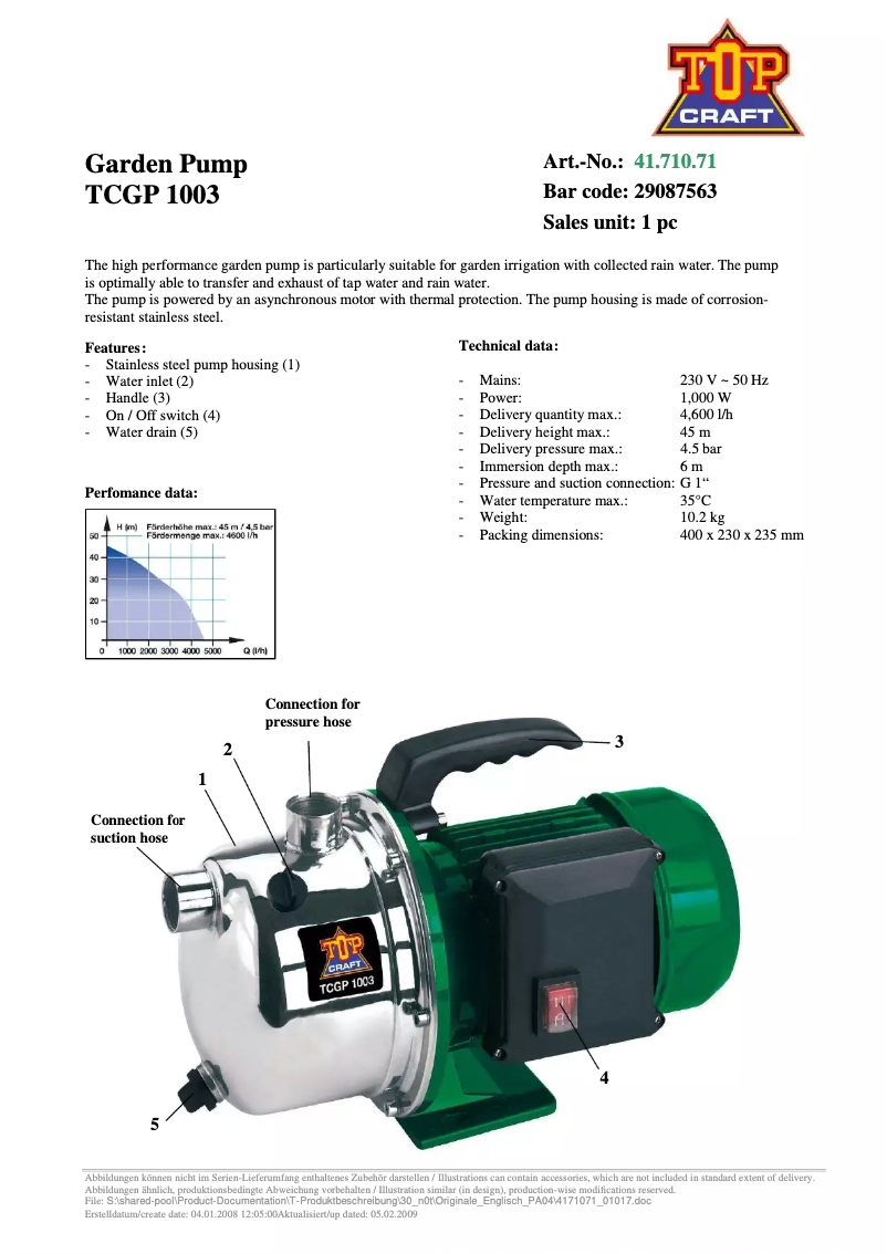 Page 1 de la notice Manuel utilisateur Topcraft TCGP 1003