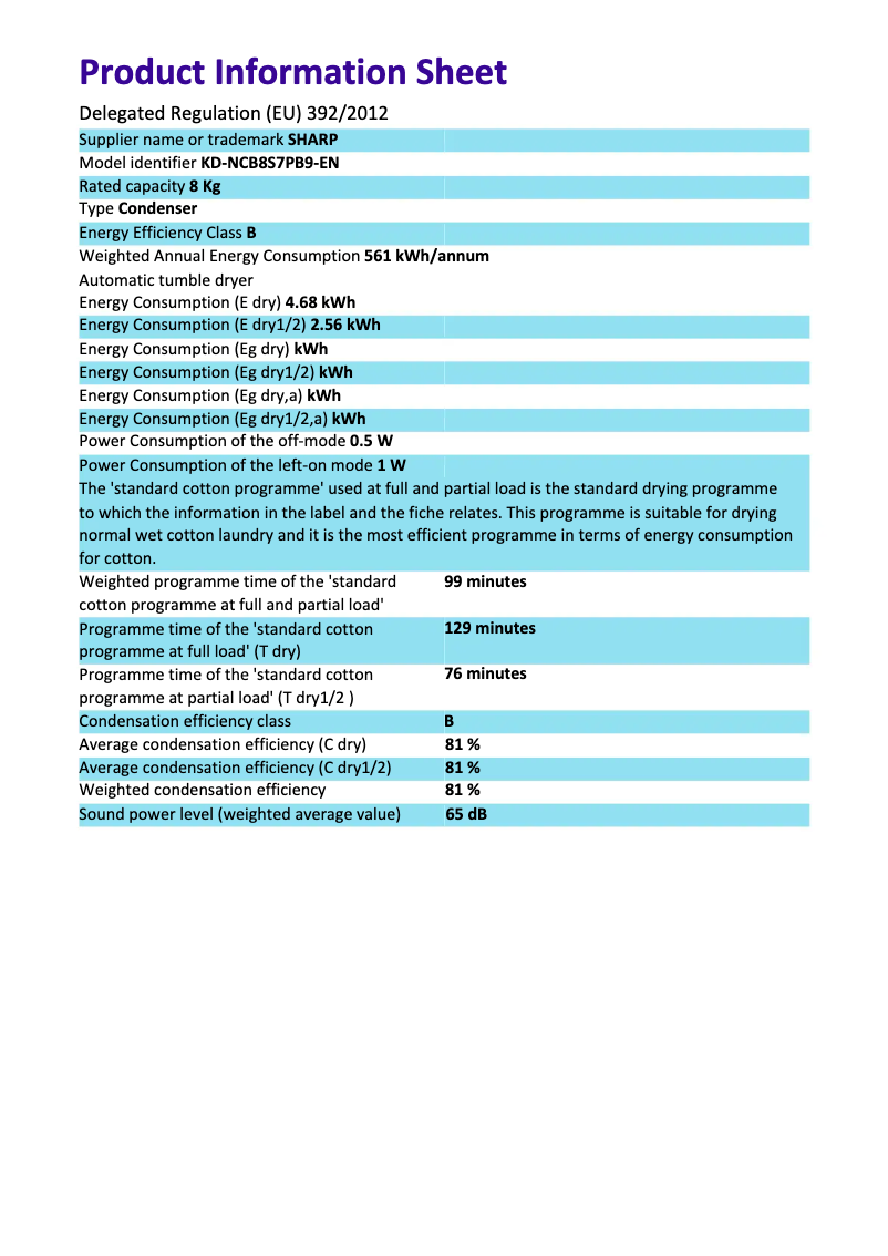 Page n°1 - Manuel utilisateur Sharp KD-NCB8S7PB9-EN