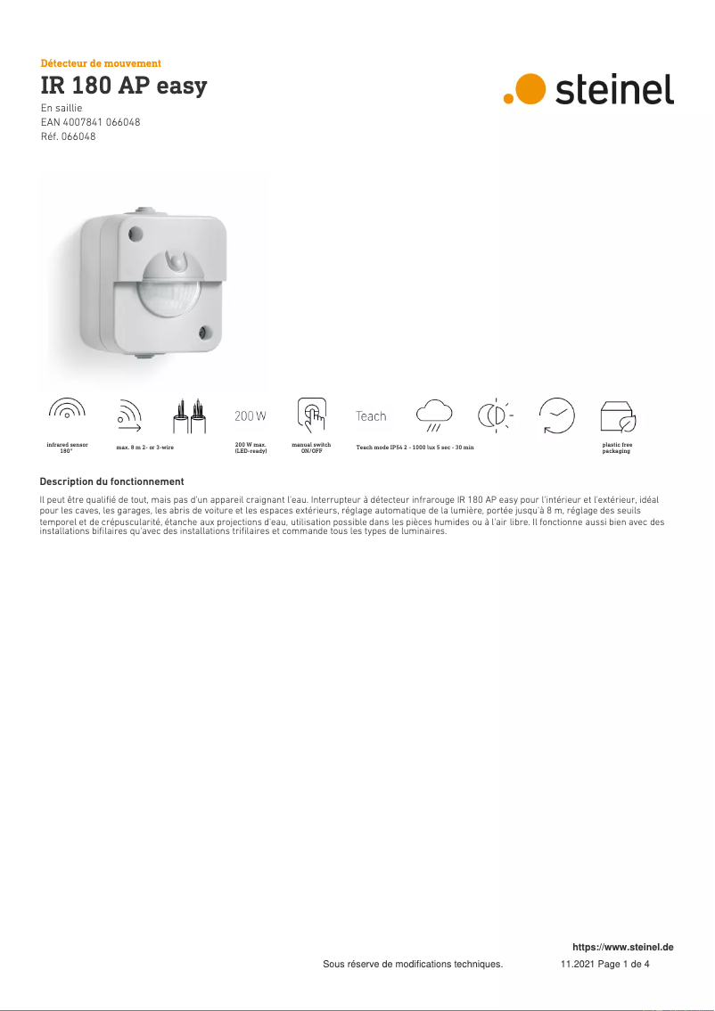 Image de la première page du manuel de l'appareil IR 180 AP Easy