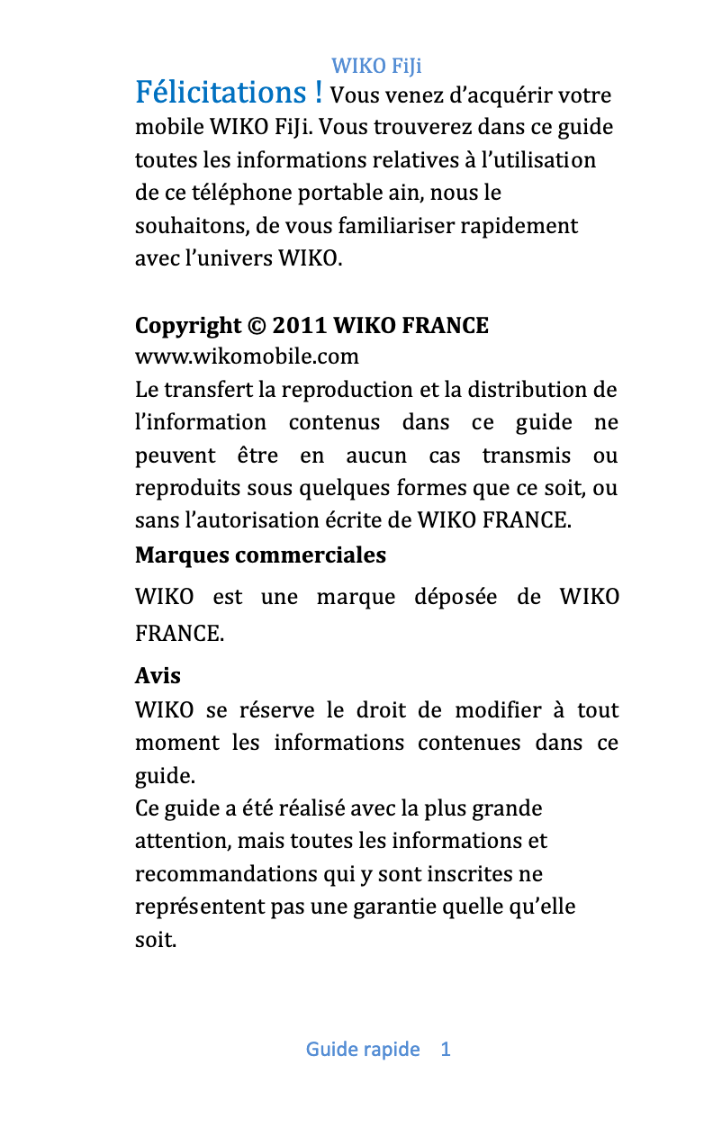 Image de la première page du manuel de l'appareil Fiji