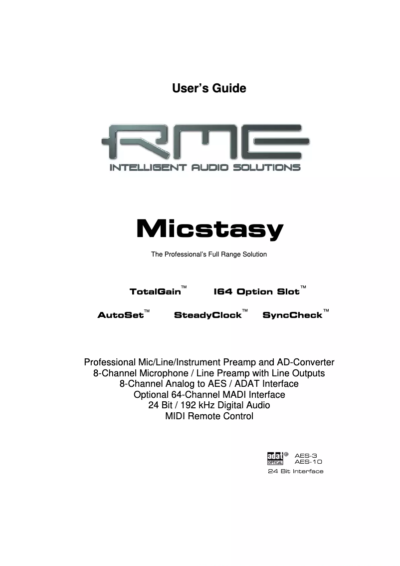 Page n°1 - Manuel utilisateur RME Micstasy