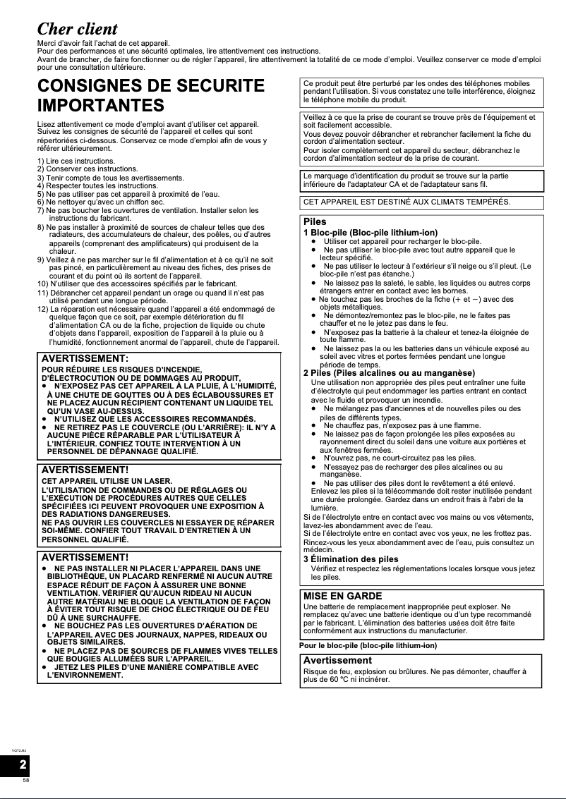 Image de la première page du manuel de l'appareil DMP-B500