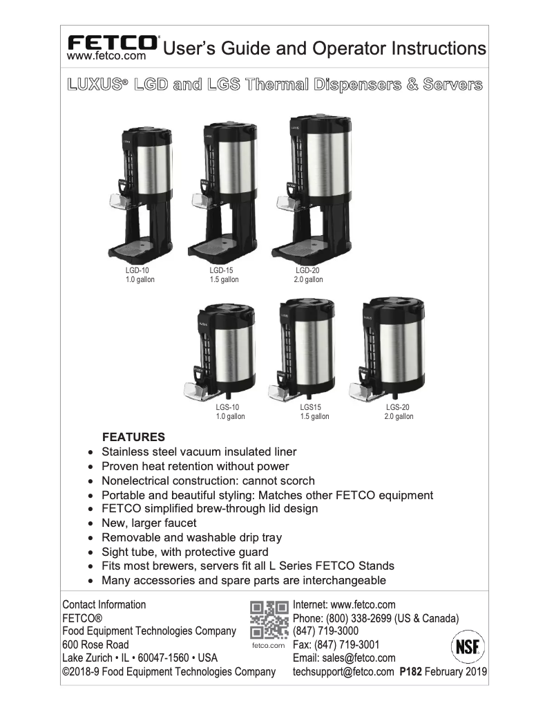 Page 1 de la notice Manuel utilisateur Fetco Luxus LGD-15