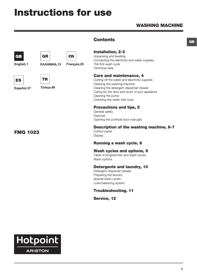 Image de la première page du manuel de l'appareil FMG 1023B EU