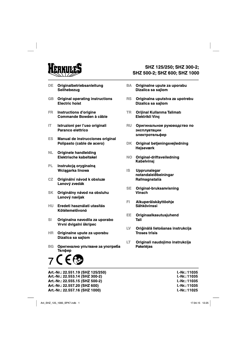 Page n°1 - Manuel utilisateur Herkules SHZ 600
