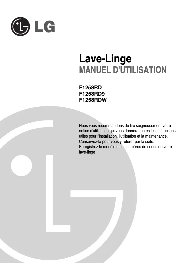 Page n°1 - Manuel utilisateur LG F151258RD29
