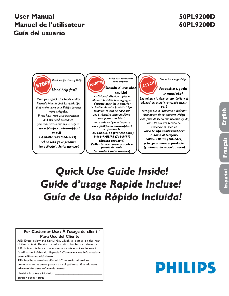 Page 1 de la notice Manuel utilisateur Philips 60PL9200D