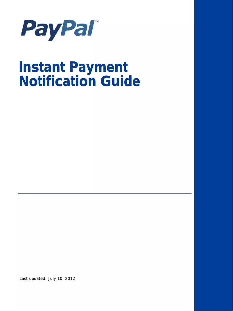 Page 1 de la notice Manuel utilisateur PayPal Instant Payment Notification (2012)