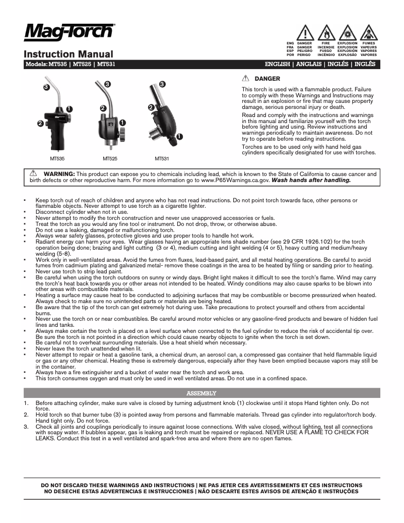 Page 1 de la notice Manuel utilisateur Mag-Torch MT525