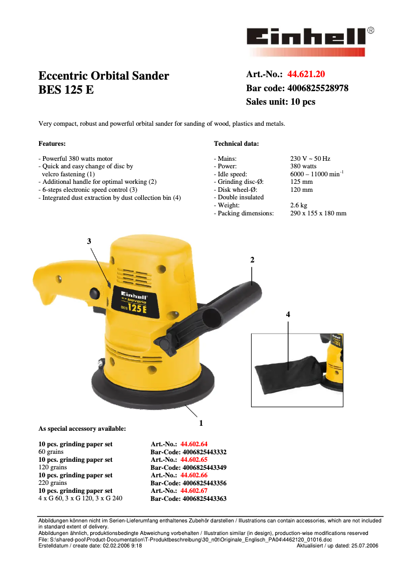 Page 1 de la notice Manuel utilisateur Bavaria by Einhell BES 125 E